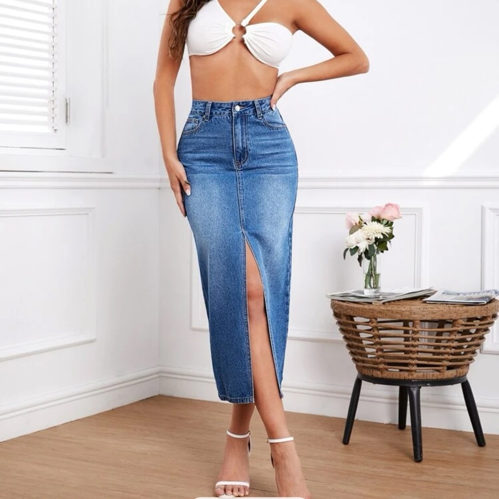 SHEIN high waist split thigh denim skirt XL. Brand new with tags